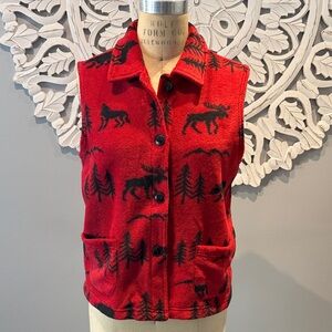 Vintage Blair Christmas theme Moose Pattern fleece Vest Red & Black Vest M